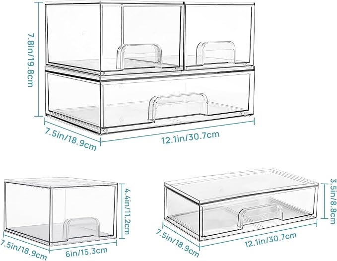 Vtopmart Stackable Storage Drawers Set of 3, Beauty Supplies, Pantry - Image 3