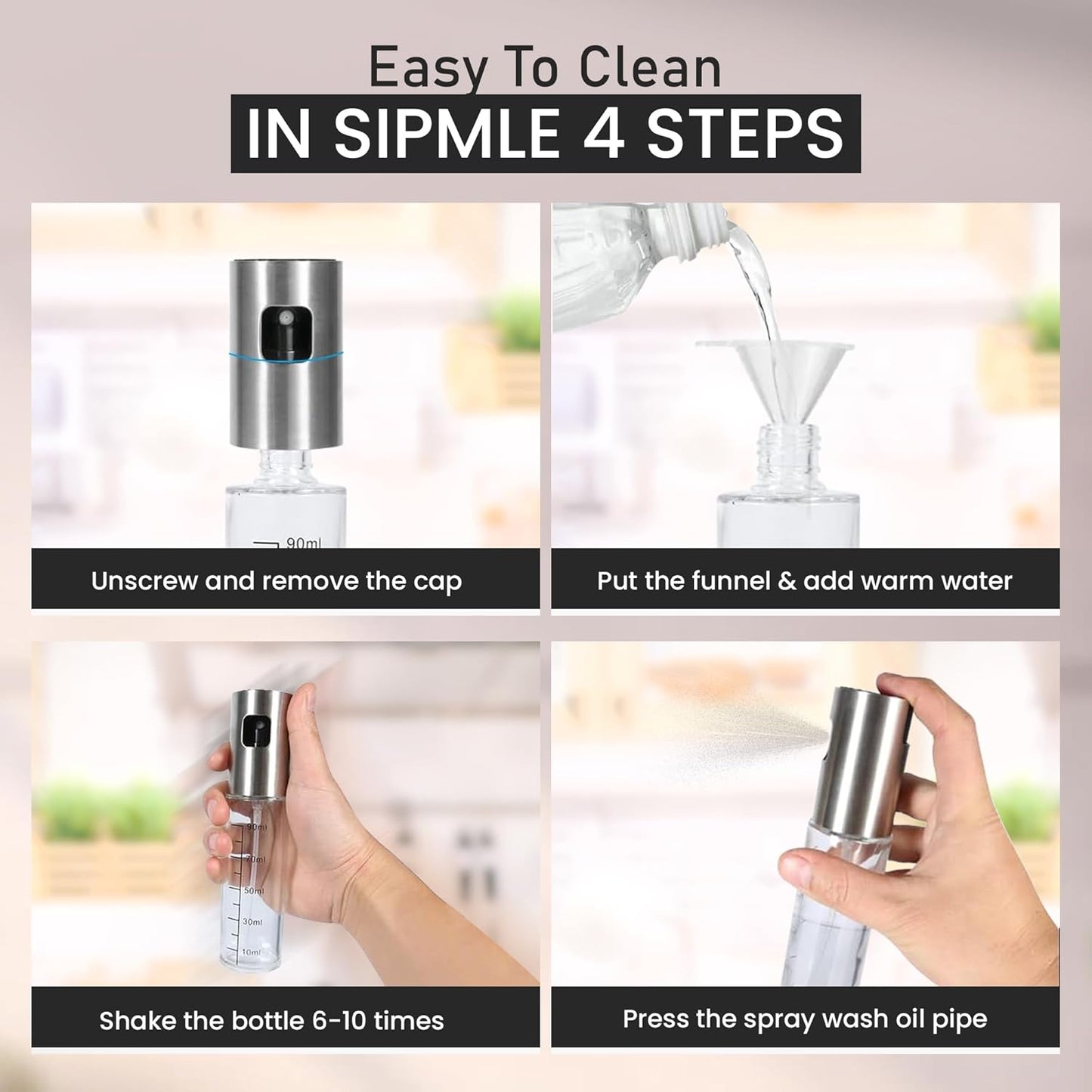 Oil Sprayer for Cooking - 2 x 100ml Sprayers, Clear Transparent Glass Bottles, Food Grade, Refillable, Multi Purpose Oil Mister with Non Slip Cap, Oil Funnel & Silicone Brush