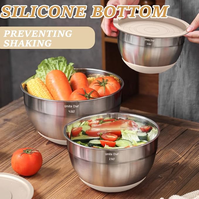 Mixing Bowls with Airtight Lids Set, Non-Slip Bottoms & Kitchen Gadgets Set - Image 4