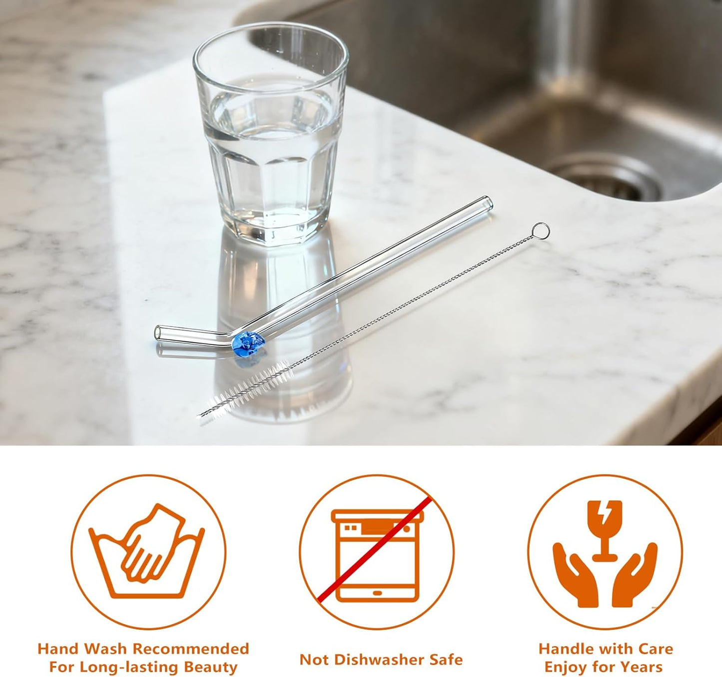 Halloween Straws Set - Cute Glass Straws with Charms | 8mm BPA Free Reusable Clear Glass Drinking Straws, Bent 9" Borosilicate Durable Skull Design Eco Friendly, Fun Party Gift with 2 Cleaners