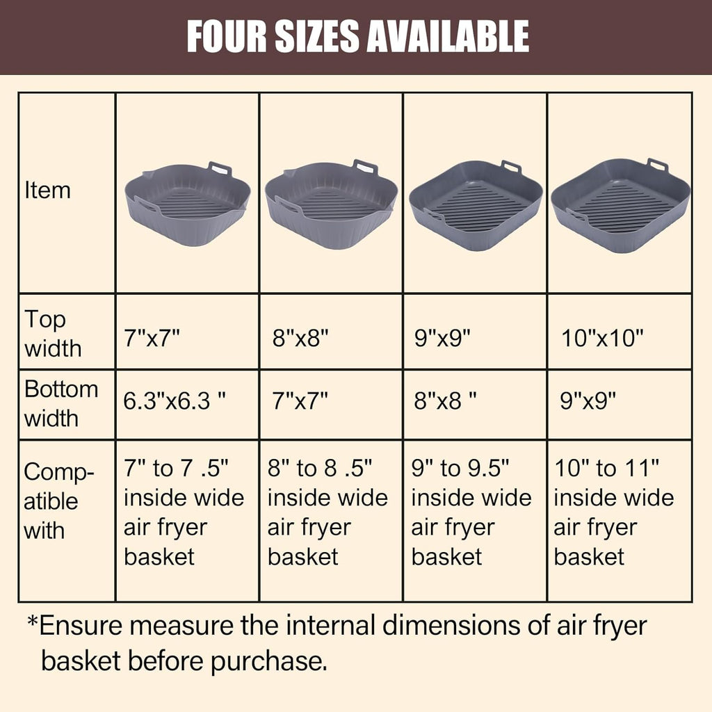 Silicone Liners Square for Air Fryer, 2 Pcs Non-stick Food-grade Reusable Basket Silicone Pot Baking Tray Airfryer Accessories, Top Size 10 inches, Bottom Size 9 inches