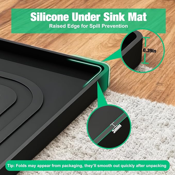 Aisslro Under Sink Mat 22" X 19", Waterproof Silicone Cabinet Organizer - Image 5