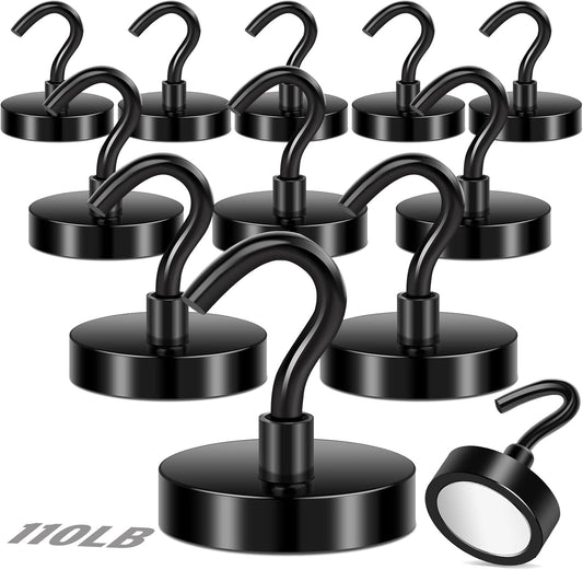 Magnetic Hooks, 110Lbs Black Heavy Duty Magnets Magnetic 2025 Cruise Cabins Ship Essentials Strong Magnet Hook for Classroom Home Refrigerator Door Fridge Camping Hanging 12 Pack
