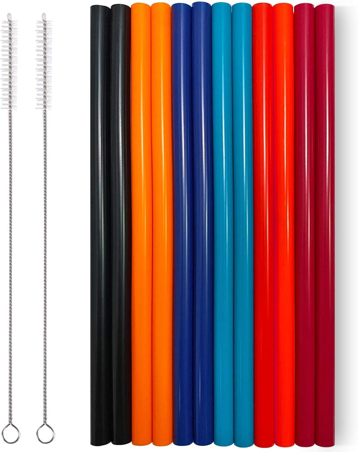 12 Pcs Eco Friendly Silicone Straws with 2 cleaning Brushes,Reusable Silicone Drinking Straws,for 30oz and 20oz Tumblers,Yeti, Ozark, (Pure Multicolor, 10 inches)