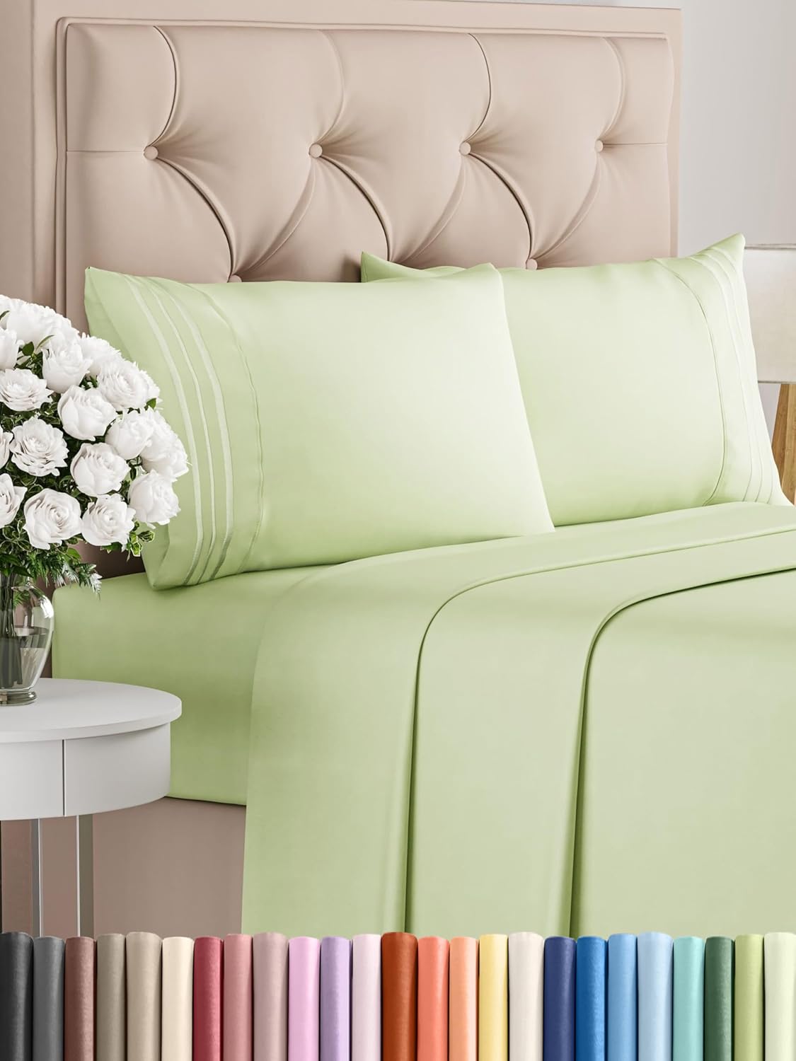 Cal King Size 4 Piece Sheet Set - Comfy Breathable & Cooling Bed Sheets Set - Hotel Luxury Bedding for Women, Men, Kids, Teens, Boys & Girls - Deep Pockets & Wrinkle Free - Oeko-Tex - Light Sage Green