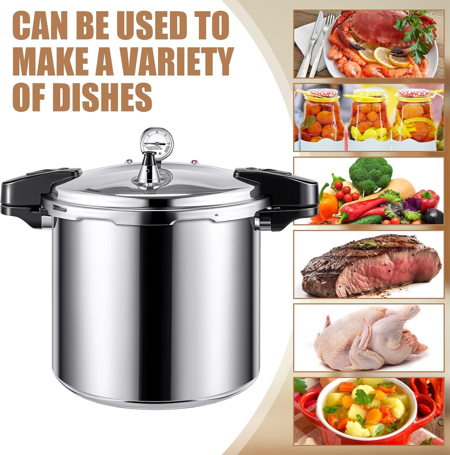 24qt Pressure Cooker for Canning Pressure Canner Supplies Kit, 6 Canning Supplies with Pressure Panner Stainless Steel Steam Rack Gauge for Canning, Silver