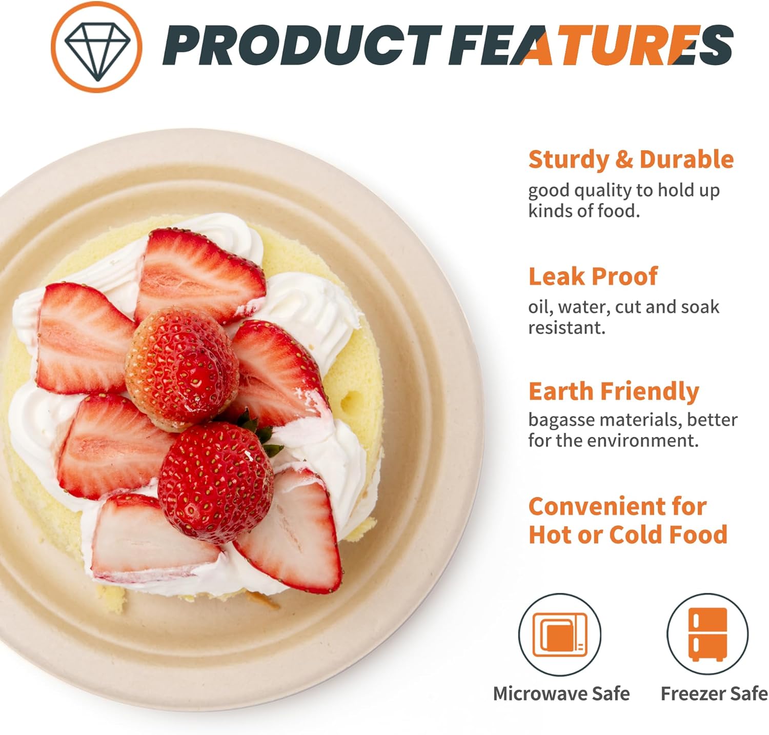 100% Compostable Plates - Disposable, Heavy Duty, Biodegradable, Eco-Friendly (Natural, 9 inch, 125-Count)