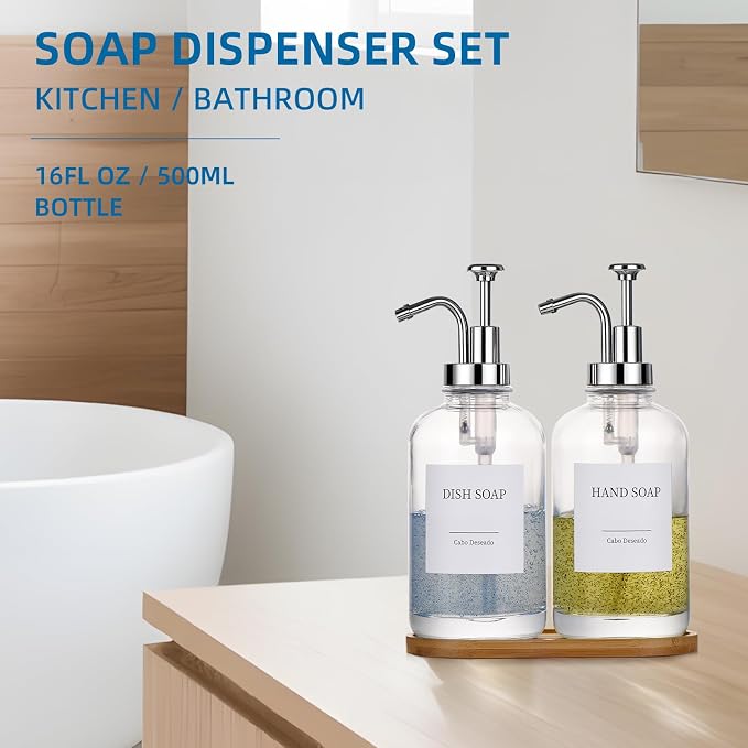 Glass Soap Dispenser with Pump, Dish and Hand Soap Dispenser - Image 4