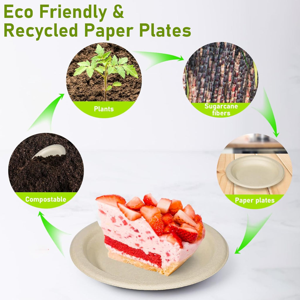 Paper Plates Bulk 500 Count, 100% 6 inch Small Compostable Biodegradable Dessert Disposable Plates