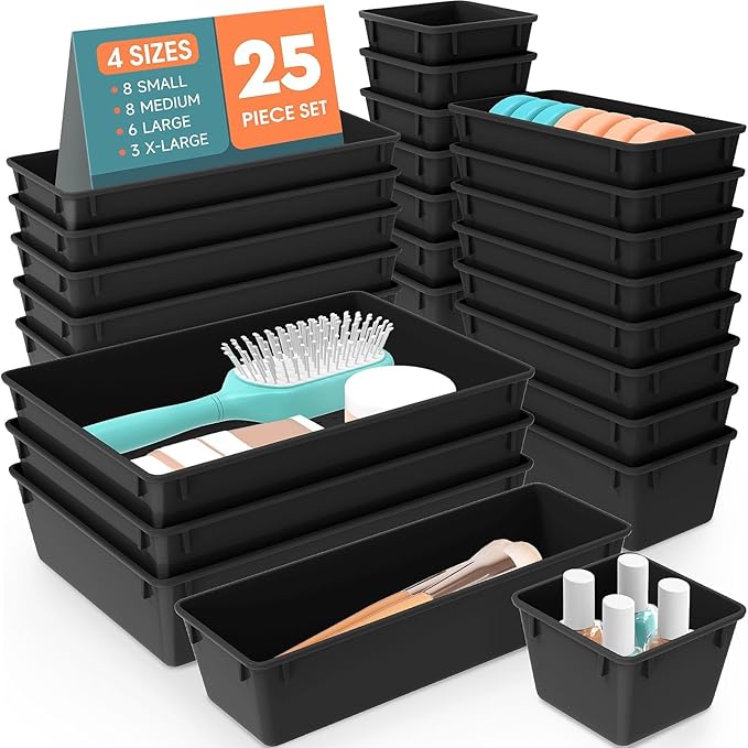 SpaceHacks 25 PCS Plastic Drawer Organizer Set, 4-Size Versatile Organizer by SpaceHacks