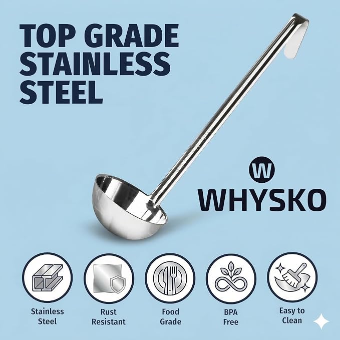 Whysko Soup Ladle Stainless Steel, 8 oz Metal Ladle Spoon, Rustproof Heat - Image 4