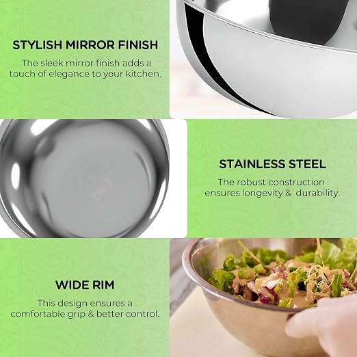 OCS Parts 5 Quart Mixing Bowls | Set of 4 | 11.25-Inch Stainless Steel - Image 5