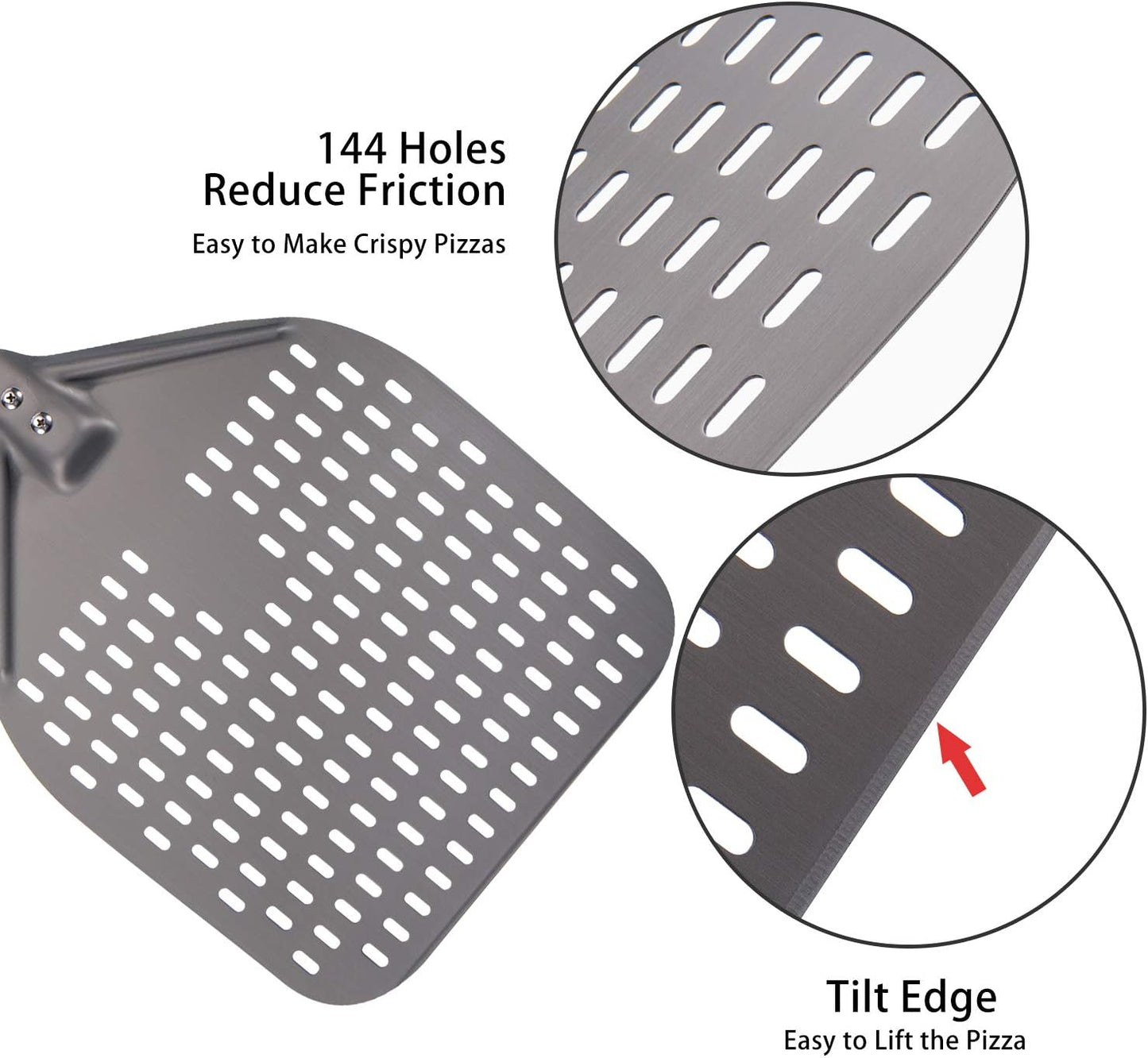 12-Inch Perforated Pizza Peel: Hard Anodized Aluminum Pizza Spatula with Silicone Handle, Professional Large Pizza Turning Peel, Pizza Paddle, 26-Inch Overall