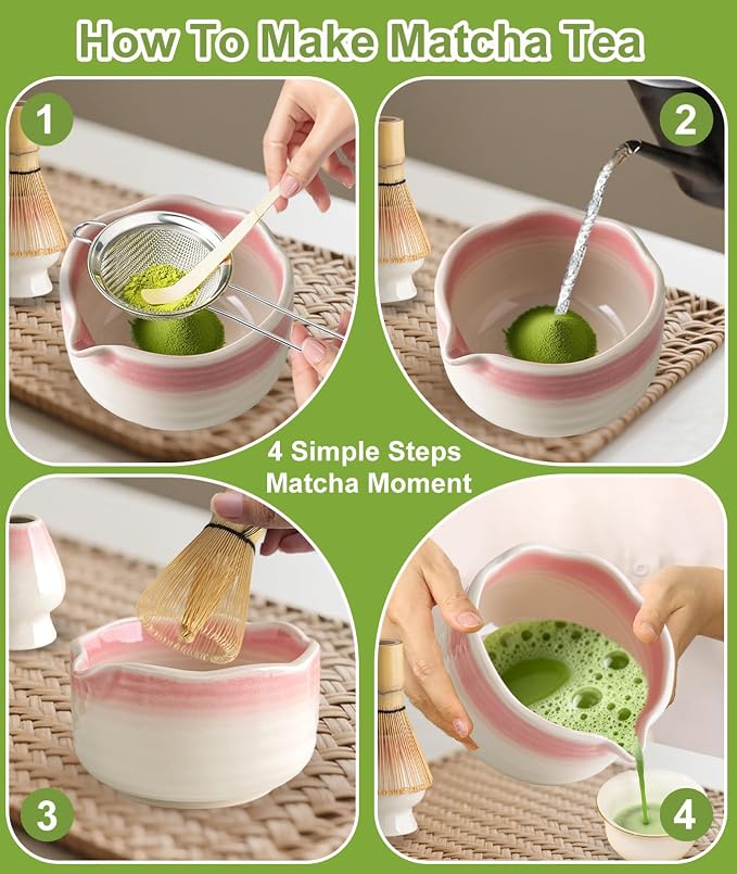 JBER Matcha Whisk Set, Ceramic Matcha Set Includes Bowl & Holder, Bamboo Whisk - Image 5