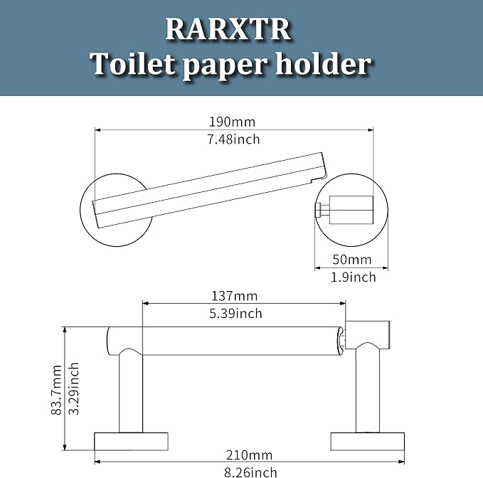 RARXTR Toilet Paper Holder Chrome SUS304 Stainless Steel Double Post Pivoting - Image 6