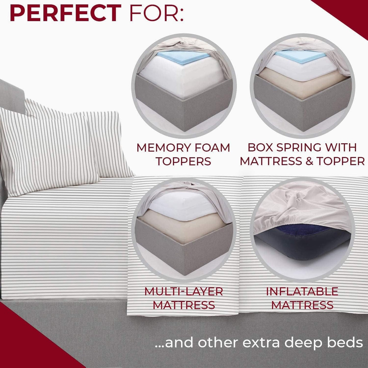 Mellanni Extra Deep Twin XL Sheets - 3 PC Iconic Collection Bedding - Luxury, Ultra Soft, Cooling Bed Sheets - Wrinkle, Fade, Stain Resistant (Twin Extra Long, Pinstripe Gray)