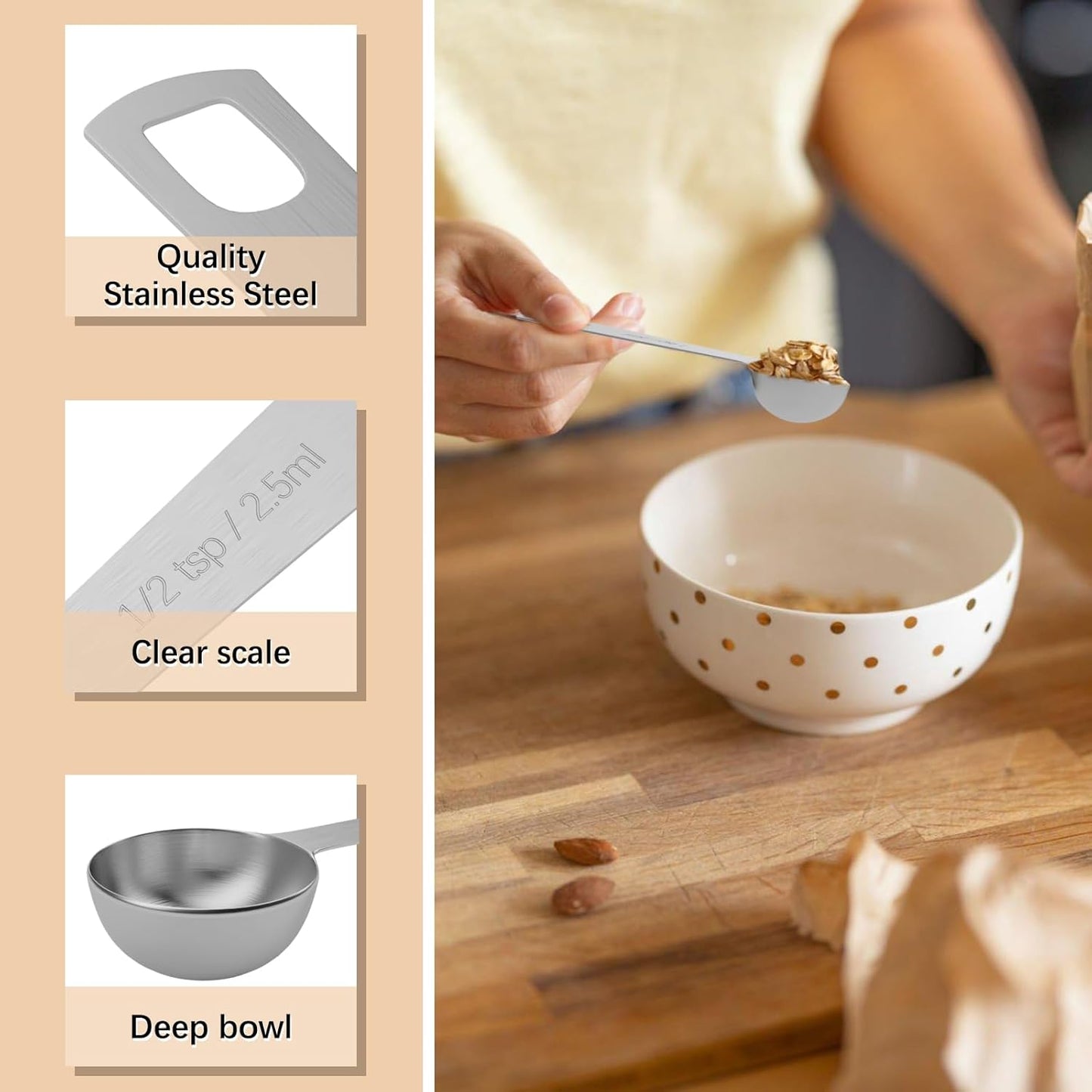 1PCS 1/2tsp (1/6tbsp, 2.5ml) Single Measuring Spoon, Stainless Steel Individual Teaspoons Only