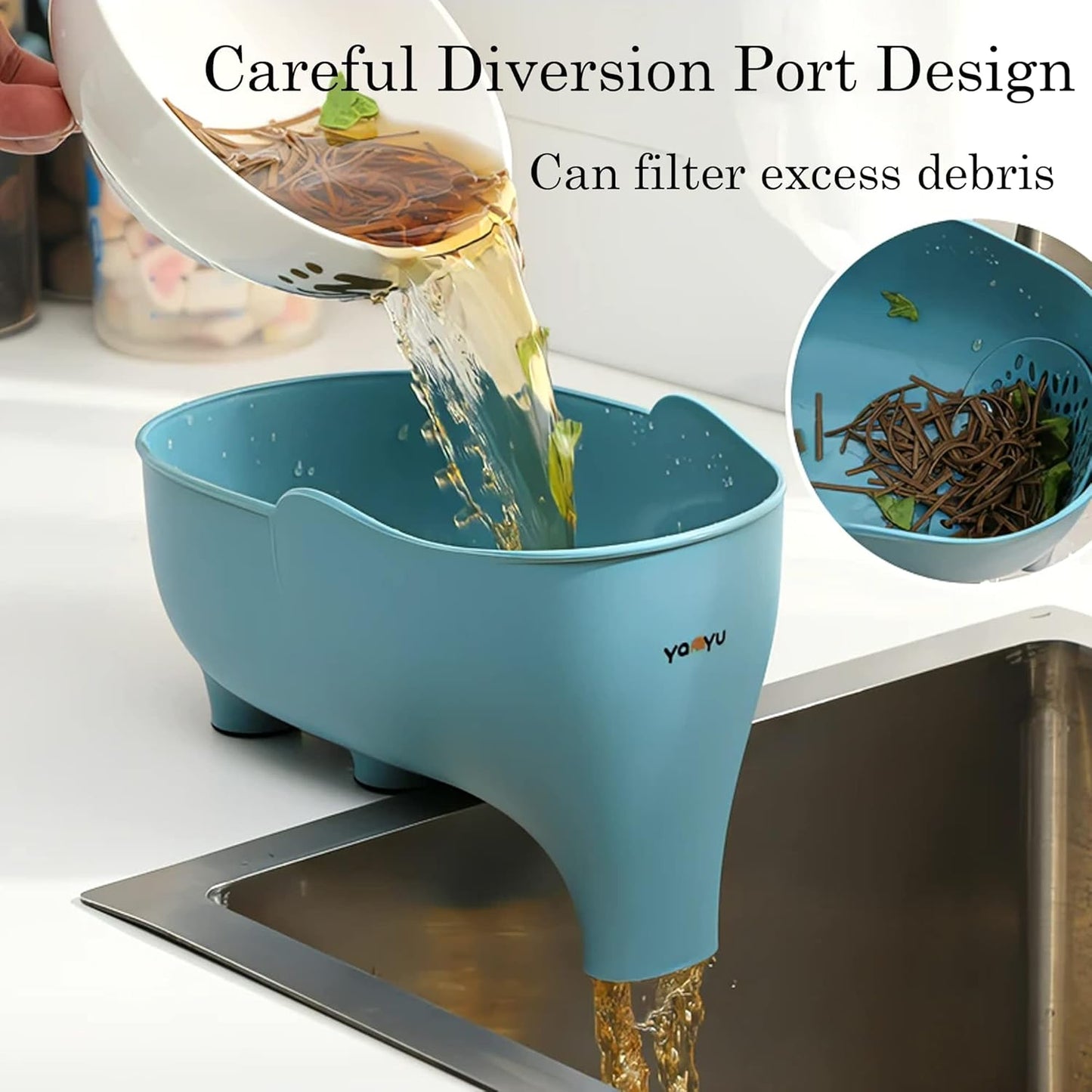 3PCS Vegetables Washing Basket - Elephant Drainage for Fruit, Pasta, Noodles - Kitchen Draining (Blue, Green, Gray)