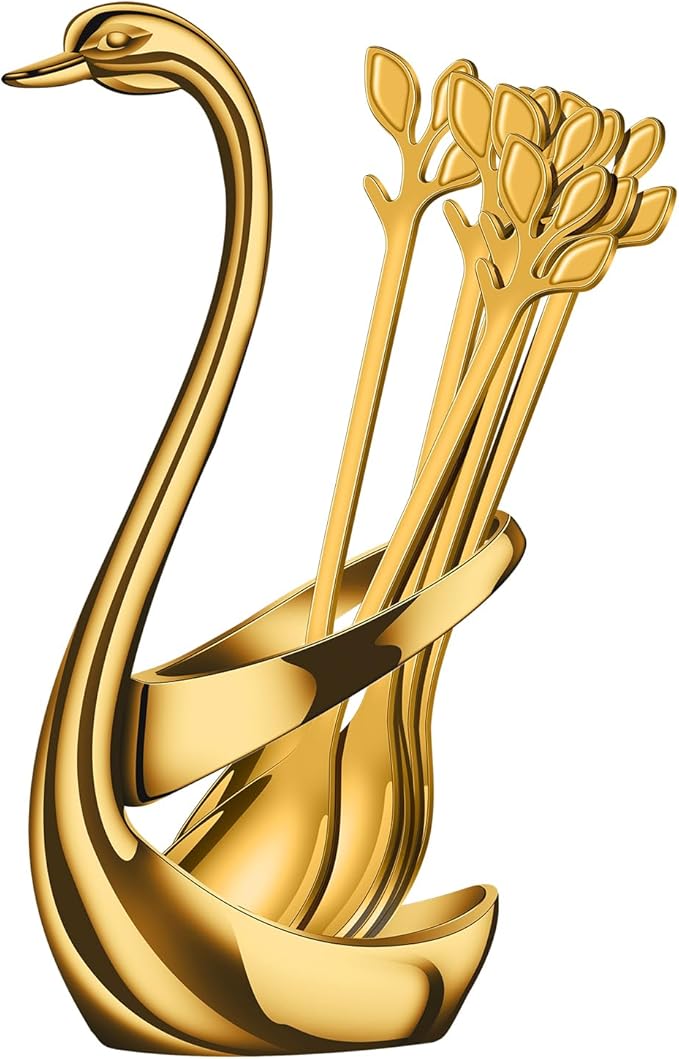 AnSaw Gold Small Coffee Spoon Holder Set, Swan Base - Image 2