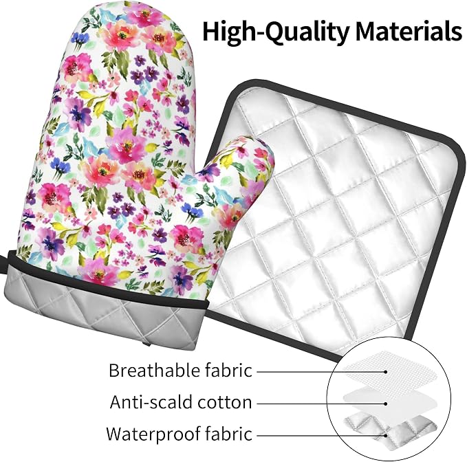 Floral Oven Mitts and Pot Holders Sets Spring Summer Kitchen Mitts Colorful - Image 4