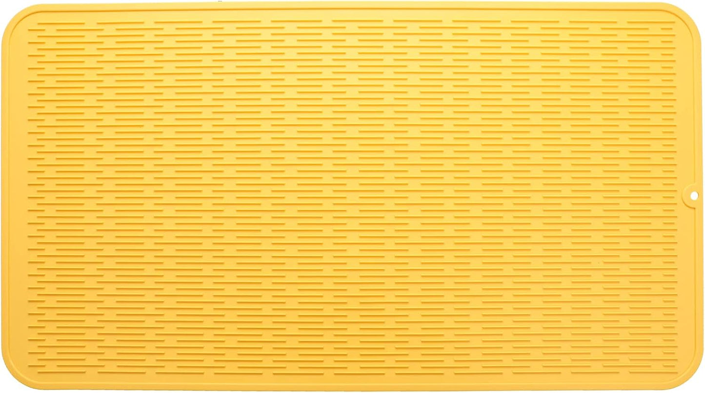 Silicone Dish Drying Mat for Multiple Usage,Easy clean,Eco-friendly,Heat-resistant Silicone Mat for Kitchen Counter or Sink,Refrigerator or Drawer Liner Yellow 4XL 32 inches x 18 inches