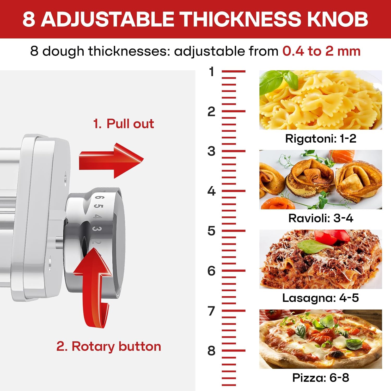 Pasta Roller Attachment for Kitchenaid Stand Mixer, Pasta Roller Kitchenaid Attachment, Stainless steel Pasta Roller Machine with 8 Adjustable Thickness Knob by Gvode