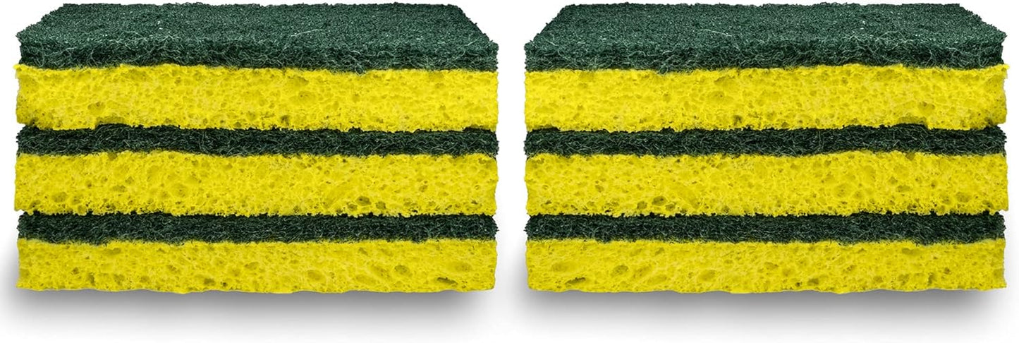 Amazon Basics Cleaning Sponges, Multipurpose, Heavy Duty Scrub Sponges, Yellow/Green, 12-Pack (2 Packs of 6)