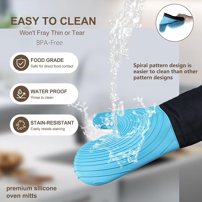Silicone Oven Mitts-13.6 in Extended Oven Mitts Heat Resistant 500F, Oven Gloves - Image 6