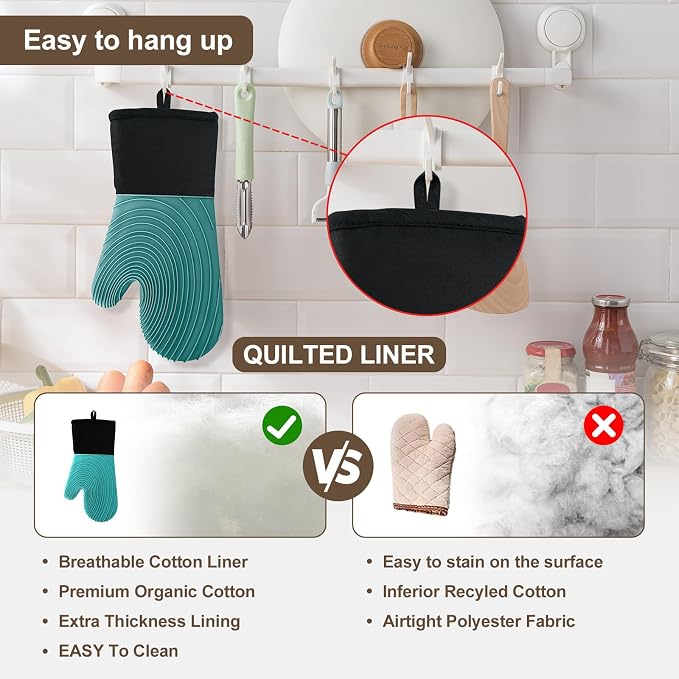 Silicone Oven Mitts-13.6 in Extended Oven Mitts Heat Resistant 500F, Oven Gloves - Image 6