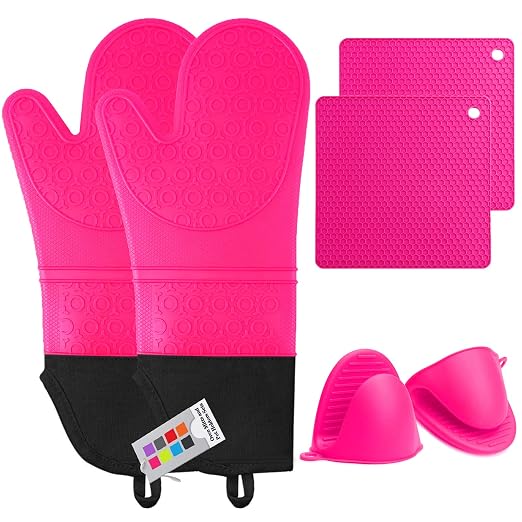 Silicone Oven Mitts and Pot Holders Set, MTZRFLL Extra Long Heat Resistant Oven by MTZRFLL