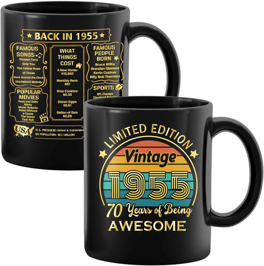 QUPT 70th Birthday Gifts for Women Men, 70th Birthday Gifts for Him, 1955 Birthday Gifts for Women Men, 70 Years Old Gifts, 1955 Birthday Gifts for Her Him, 70th Birthday Presents Coffee Mug