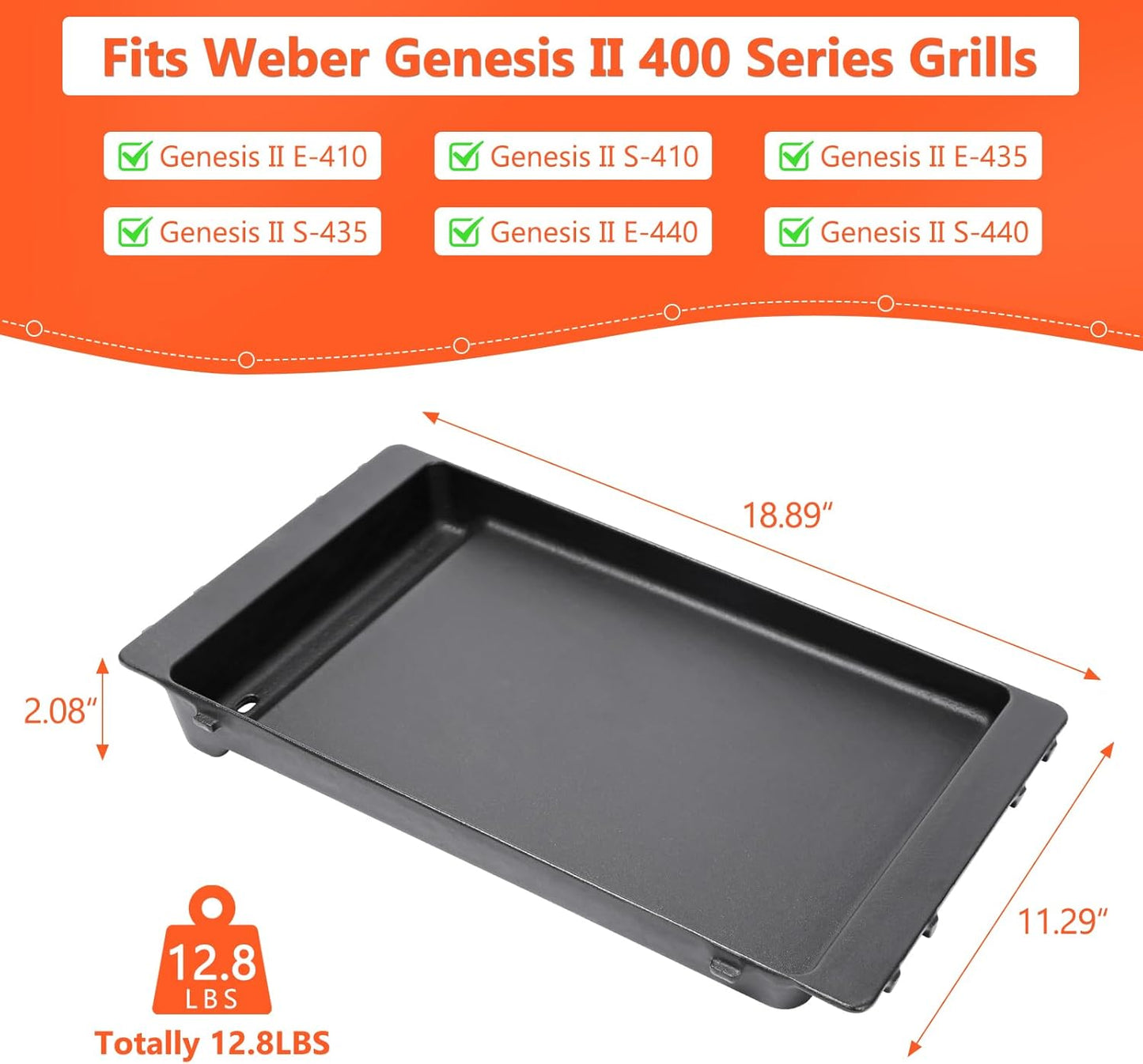 Grill Griddle for Weber GS4 Genesis 2 E-410/E-415/E-425/E-435, Flat Top Grill Griddle Insert for Genesis II LX 400 Series Gas Grills, Grill Part For Weber Genesis II LX 440, 1 Pack Cast Iron