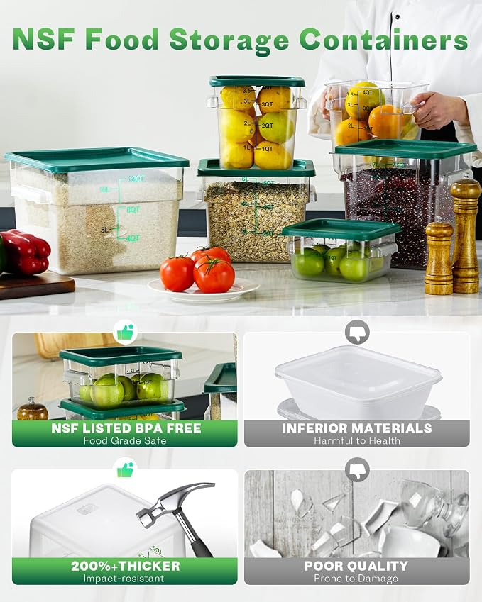 6QT NSF Food Storage Containers: 6PCS Commercial Clear Food Storage Containers - Image 3