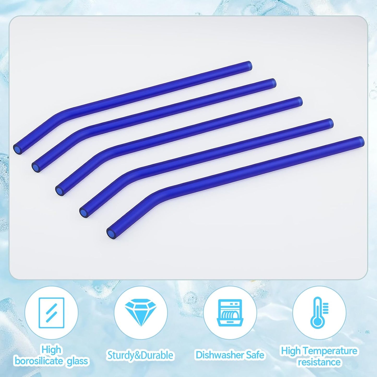 12 Pcs Reusable Glass Straws 8"x 8 mm Bent Glass Drinking Straws with Cleaning Brush for Tea, Smoothies, Milkshakes, Juices,Beverages(dark blue)