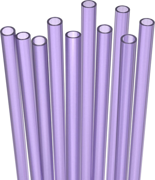 10 Short Reusable Hard Purple Plastic Drinking Straws, Medium Width + Sturdy Cleaning Brush - for Cocktails, Small Cups, Kids Drinks - Dishwasher Safe BPA Free