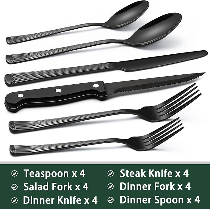 EWFEN 24-Piece Black Silverware Set - Image 2