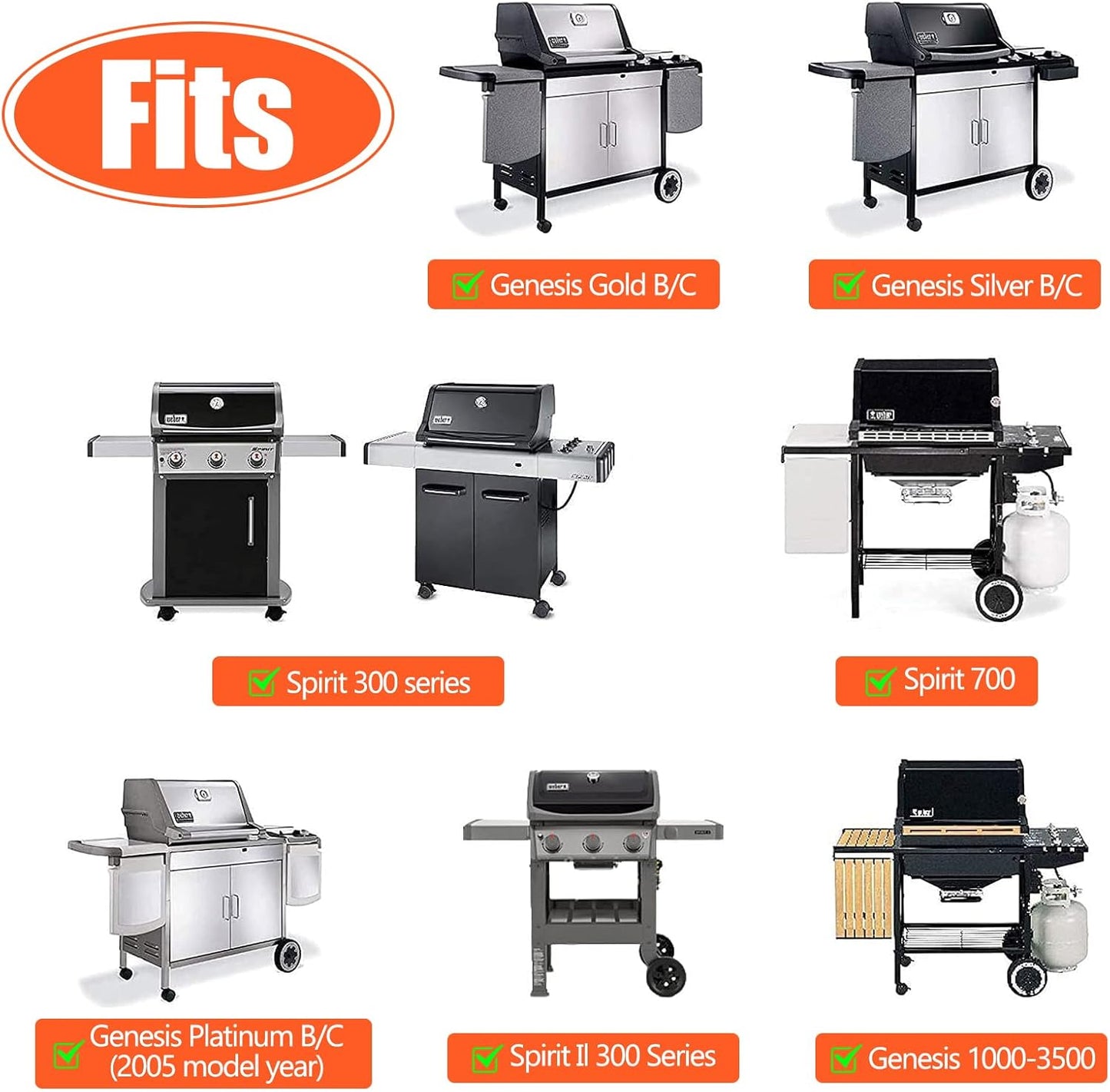 QuliMetal 17.5" Grill Grates for Weber Spirit 300 and Spirit II 300 Series, Spirit E/S-310 E/S-320 E/S-330, Spirit 700, Genesis Silver/Gold B & C, Genesis 1000-3500, Cast Iron Part for Weber 7638 7639