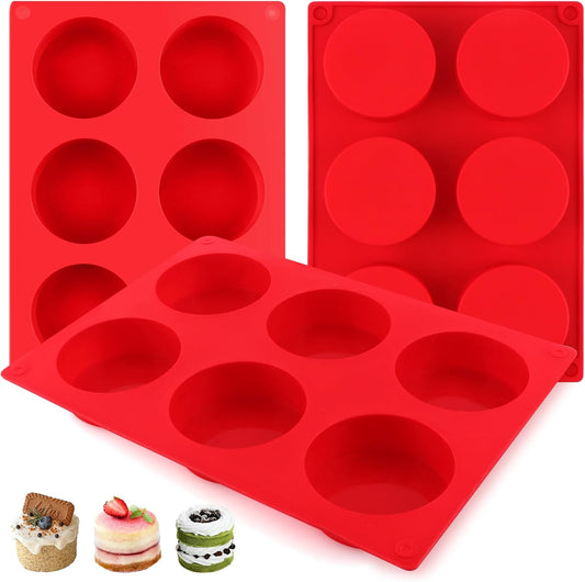 3-Pack Jumbo 6-Cup Silicone Muffin Pan Silicone Muffin Pan - Non-Stick Baking Mold for Cupcakes, Cornbread, Eggs - Red