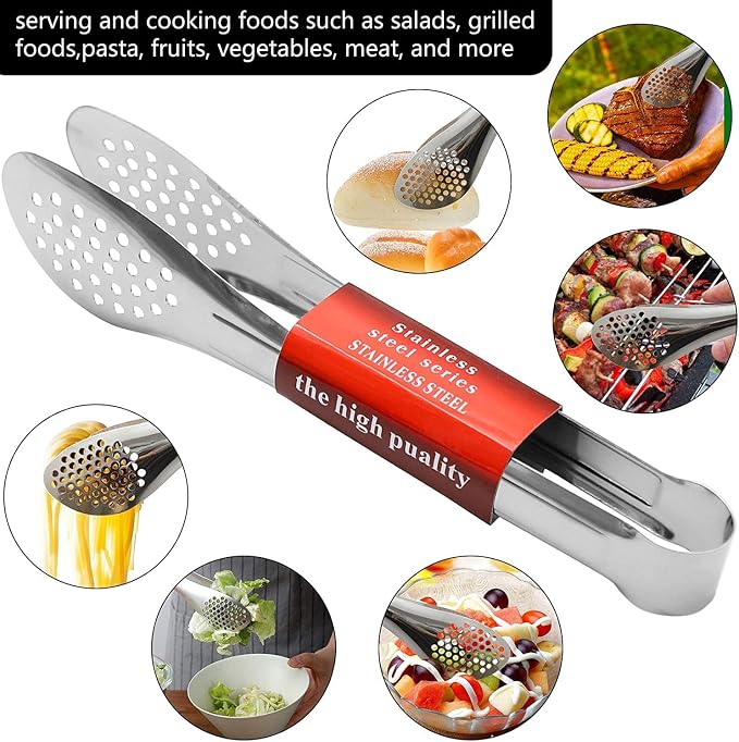 6 Pack Buffet Tongs, Stainless Steel Serving Tongs Serving Utensils 9Inch - Image 4