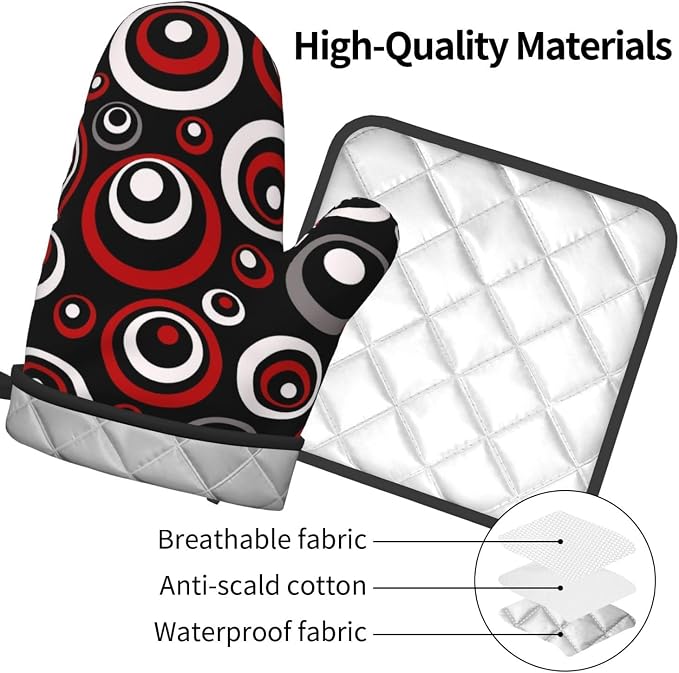 Retro Red Circles Oven Mitt and Pot Holder Set - Image 8