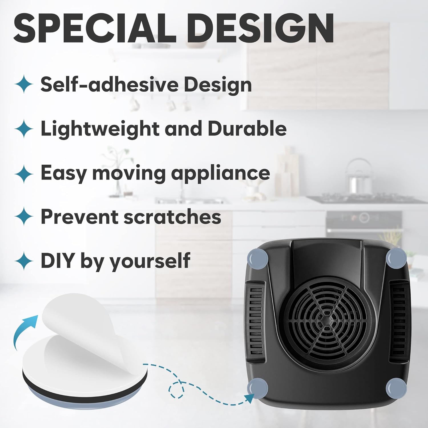 Appliance Slider for Kitchen Appliances, 36 PCS Self-Adhesive DIY Small Kitchen Appliance Slider for Most Countertop Coffee Maker, Air Fryer, Pressure Cooker, Deep Fryer, 3 Size, 19mm+22mm+25mm
