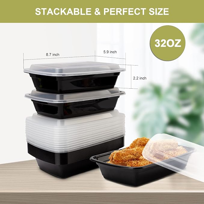 Ezalia 15 Pack- Meal Prep Containers 32oz, Plastic Food Prep Containers Reusable - Image 6