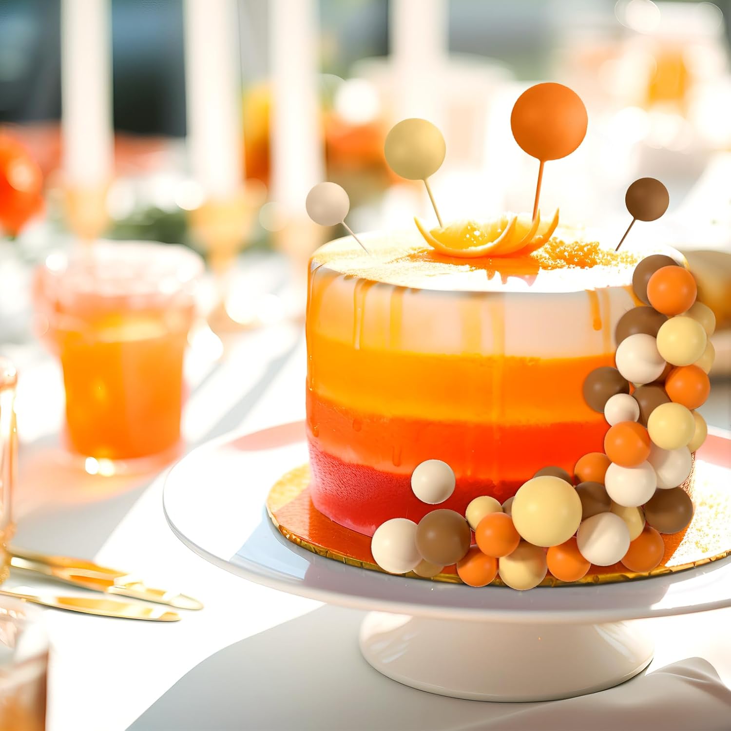 48 Pcs Balls Cake Topper Decorations Balloon Cupcake Toppers Foam Cake Topper Balls Cake Balls Decorations for Birthday Party Wedding Cake Decorating (Orange, Yellow, Apricot, Khaki)