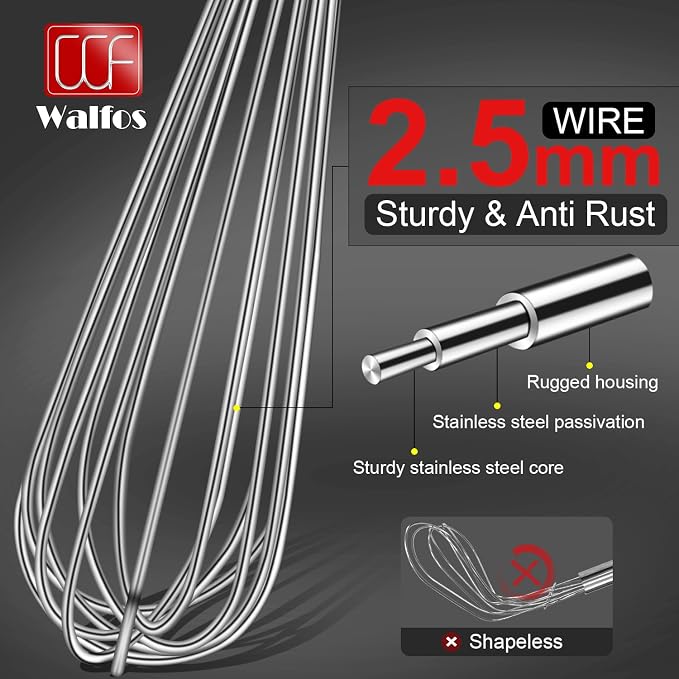 Walfos Whisk, 17in Large Whisks, Heavy Duty Stainless Steel Wire Whisk Ideal - Image 3