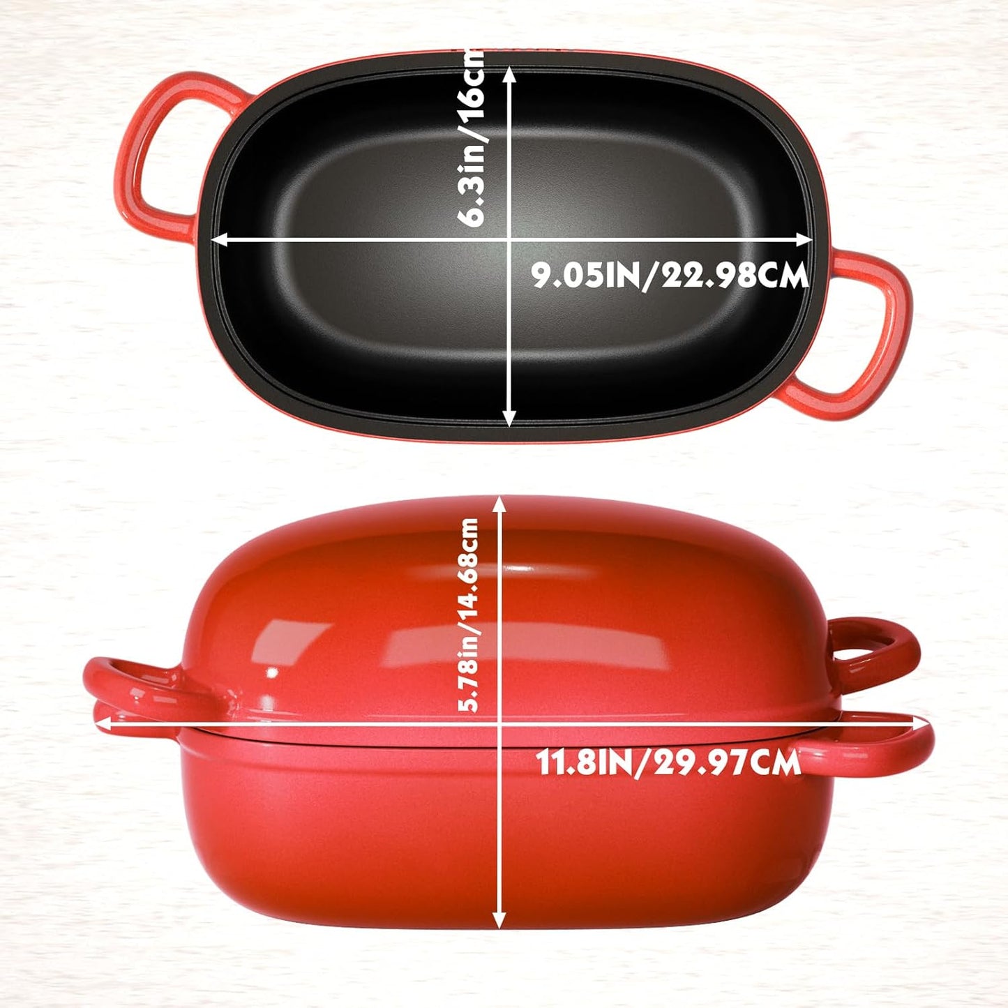 Dutch Oven for Bread Baking - 2.5QT Bread Pans for Homemade Bread Cast Iron Bread Pan Dutch Oven Loaf Pan with Lid and Loop Handles for Homemade Breadmaking, Red
