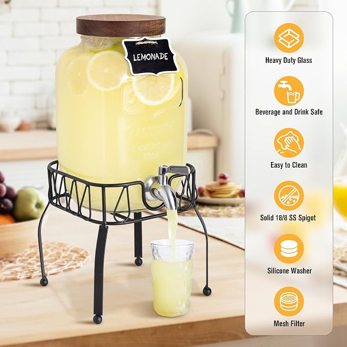 Mustry Glass Drink Dispenser for Parties, 1 Gallon Beverage Dispenser - Image 3