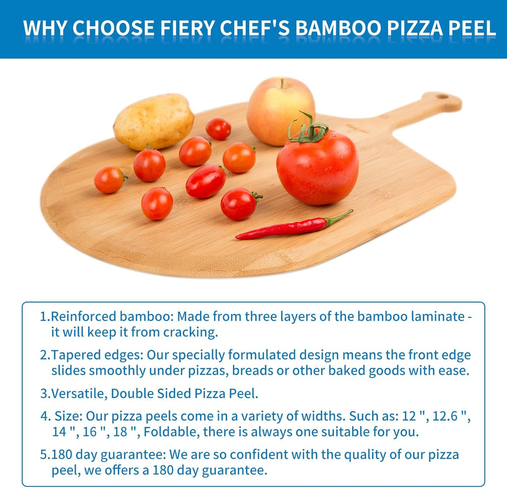 16' Bamboo Pizza Peel - Lightweight Smooth Wooden Paddle and Pizza Cutting Board with 8 Slice Grooves, Outdoor Oven Accessories, 23.6 x 16 Inch