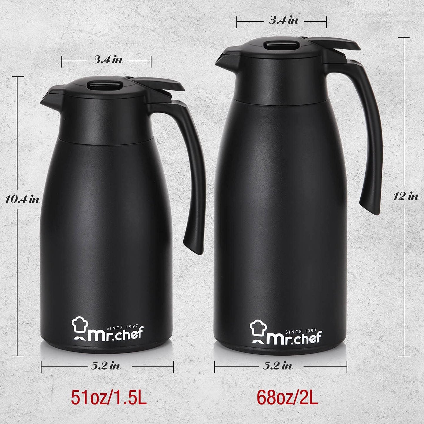 SINCE 1997 MR.CHEF 51Oz Thermal Coffee Carafe, Insulated Stainless Steel for Keeping Hot/Double Walled Vacuum (White, 1.5L)