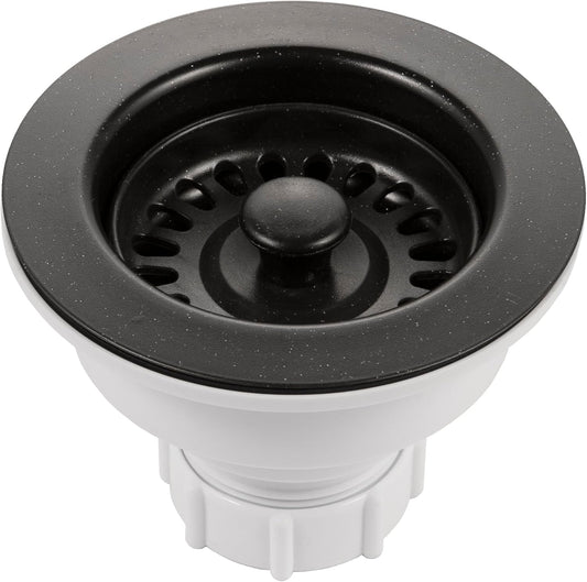 Houzer 190-9268 - 3-1/2 Inch Granite Black Kitchen Sink Basket Strainer, Durable Food Catcher Stopper for Metal Kitchen Sink, Ideal for Filtering Waste and Preventing Clogs