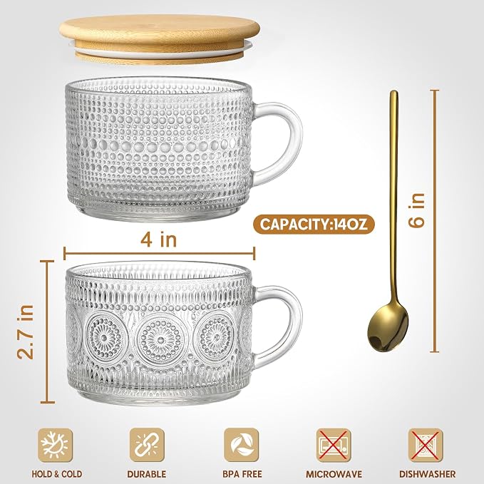 LANDNEOO 12pcs Set Irish Coffee Glasses, Vintage Coffee Mugs, Overnight Oats - Image 6